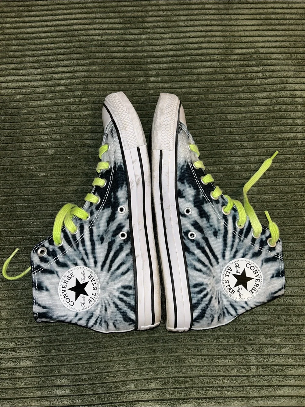 Converse Tie-Dye High Top Sneakers with Neon Yellow Laces